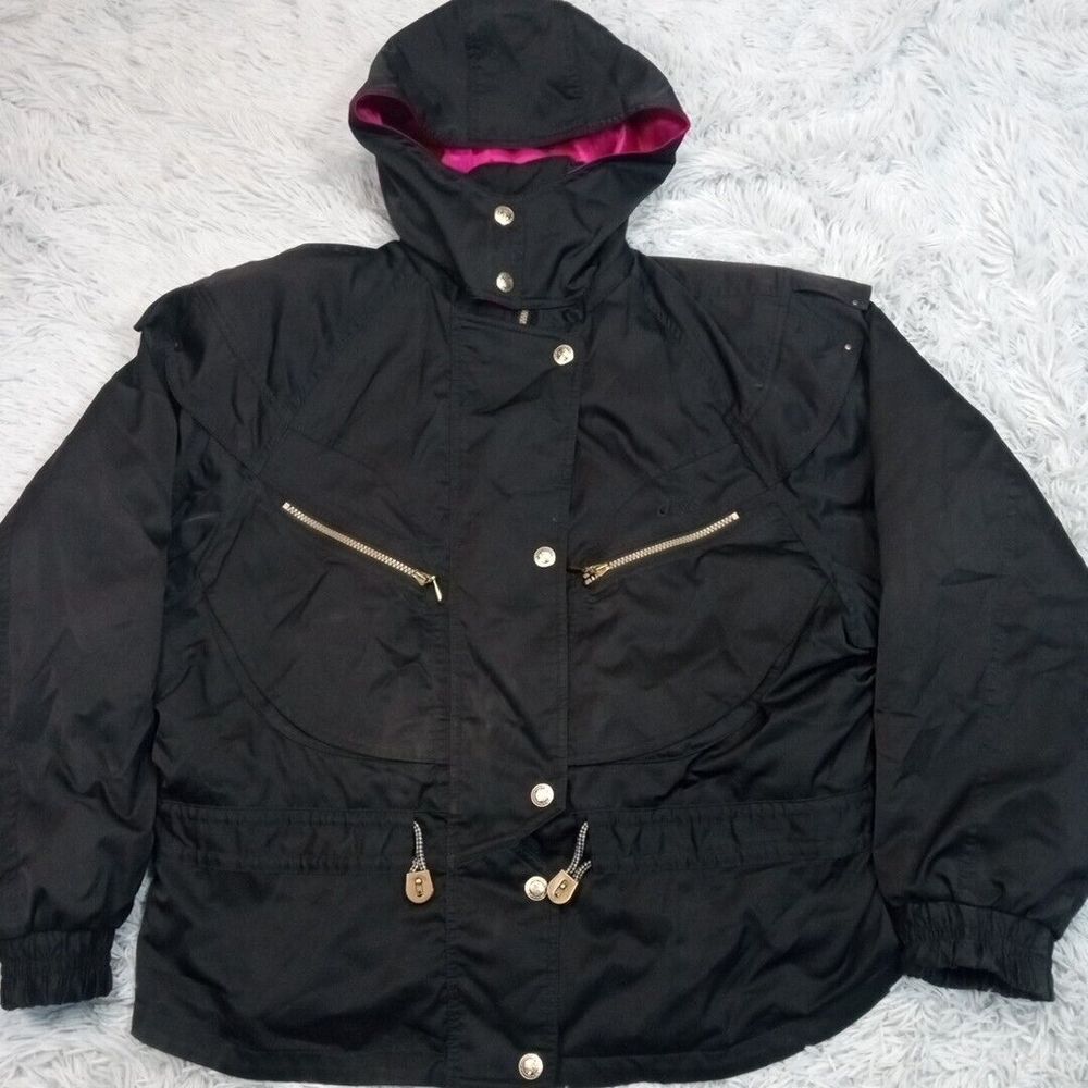 Vintage Asics Jacket Womens XL Black Sportswear Removable Hood Active Wear